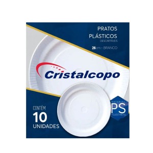PRATO DESC.26CM - BCO RASO - PC.10UN - CRISTALCOPOS